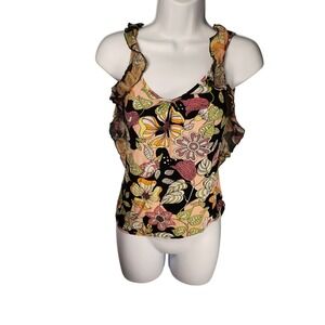 Miss Sixty Vintage Y2K Floral Ruffle Tank Top Italian Streetwear Silk Blend S